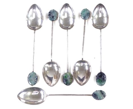 A set of 6 Hong Kong silver and jade-tipped teaspoons, teaspoon length 10.5cmGood overall condition, no obvious damage or rep