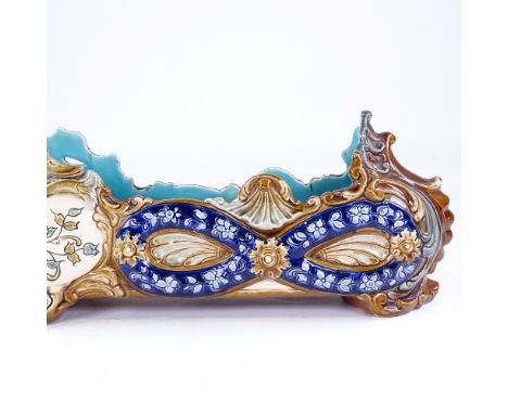 A Majolica Pottery plant trough, impressed marks WS and S, length 60cm 