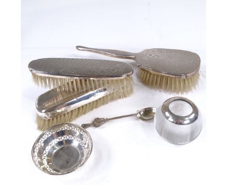 Various silver items, including dressing table brushes, glass Vesta, pin tray etcLot sold as seen unless specific item(s) req