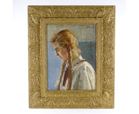 Continental School, oil on canvas, portrait of a girl, indistinctly signed, 20" x 15", framedGood condition 