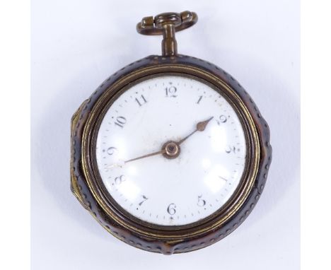 An early 18th century blonde tortoiseshell and gilt metal pair-cased key-wind Verge pocket watch, by Thomas Willmott of Londo