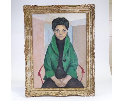 Pierre De Villiers, oil on board, portrait, 1954, inscribed verso, 26" x 18.5", framedGood condition but would benefit from a