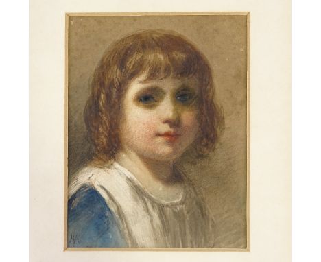 Circle of Helen Allingham, watercolour, portrait of a girl, signed with monogram, 6" x 5", mountedLight foxing 