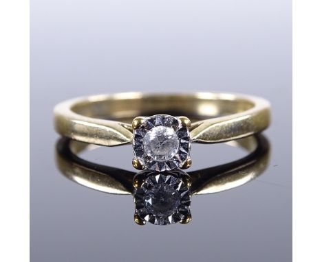 A 9ct gold 0.07ct solitaire diamond ring, size K, 2gVery good original condition, no damage or repair, diamond has a few inte