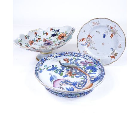 A Mason's Ironstone ceramic bowl, 34cm across, and Ironstone pottery stand, 29cm across, and an Ironstone plate (3)No chips c