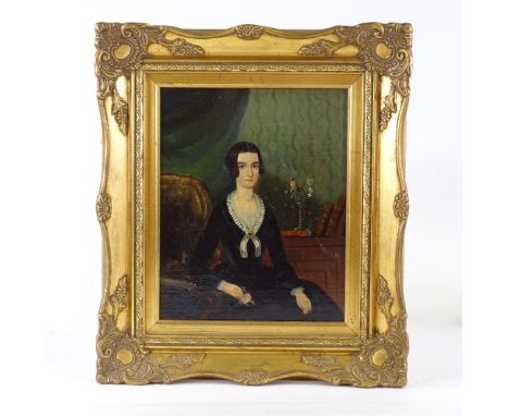 19th century oil on board, portrait of a woman, unsigned, 11" x 8", framedVery light surface abrasions in the varnish but no 