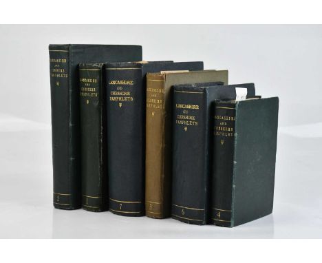 LANCASHIRE AND CHESHIRE PAMPHLETS; six vols numbered 1-4, 6-7, vol I with 19 listed inserts including annual reports, Manches