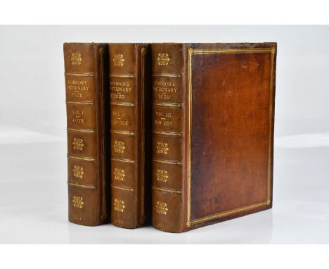 JOHNSON (SAMUEL), DICTIONARY OF THE ENGLISH LANGUAGE, 2nd edition, engraved portrait frontis to vol I, rebacked tan calf, Lon