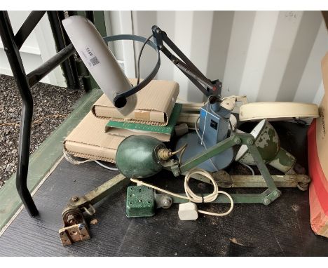 Two vintage industrial style lamps and two other lamps