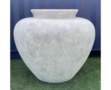 Large stone effect circular planter, distressed paint finish Dimensions: Height:&nbsp;68cm&nbsp;