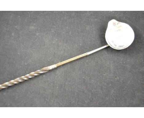 A Georgian silver punch ladle, marks rubbed, inset 1758 shilling, twisted horn handle - L35cmCONDITION REPORThandle slightly 