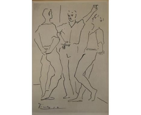 Pablo Picasso (1881-1973) - three men relaxing - 27x18cm lithograph, signed within lithograph 149/300, framed and glazedCONDI