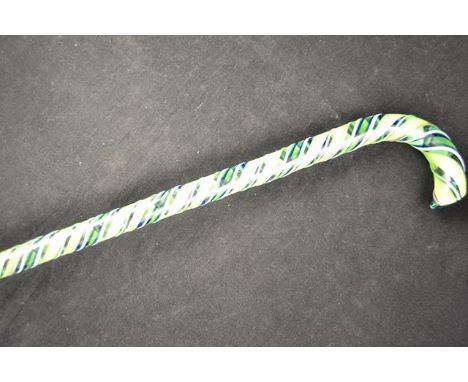 A Nailsea style spiral glass walking stick in green, white, blue and pink - L104cmCONDITION REPORTdamage to end