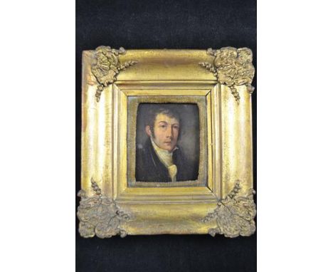 19th Century School - miniature portrait of gentleman - 10x9cm in gilt frame, unsigned