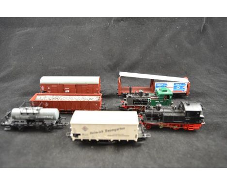 A Fleischmann 2-4-0 locomotive - 70091, a Fleischmann 0-6-0 locomotive marked Zollern, together with five Fleischmann goods w