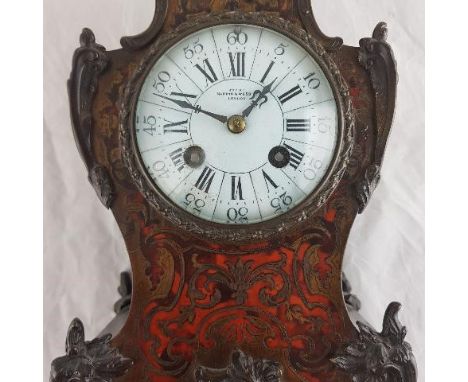 19th century French gilt metal and boulle work mantle clock, the enamel dial with roman and Arablc numerals inscribed "Exd Ma