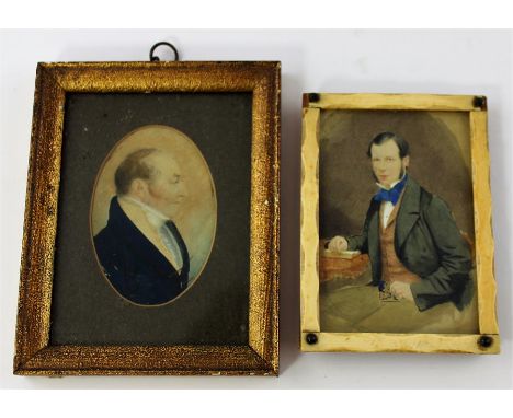 19th Century School, Portrait miniature of Hanson Vincent Fraser, seated at a desk beside an open book, watercolour on card, 