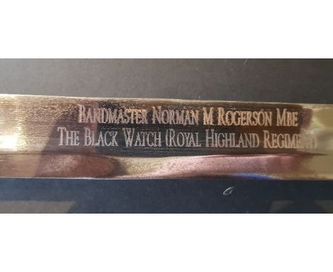 A 1950's/60's Ceremonial sword, for Bandmaster M Rogerson MBE, The Black Watch Highland Regiment, with 88.5cm fullered steel 