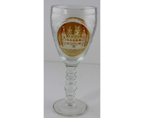 ***REOFFER IN DERBY BARGAIN HUNT SALE&nbsp;NOVEMBER A&amp;C £60-£80***&nbsp;19th century Bohemian glass goblet, in amber etch