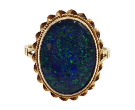 9ct gold oval opal triplet ring, hallmarked