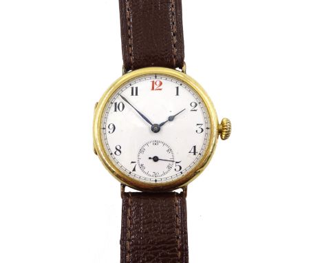 Zenith 18ct gold gentleman's manual wind wristwatch, No. 2385426, white enamel dial with subsidiary seconds dial, Glasgow imp