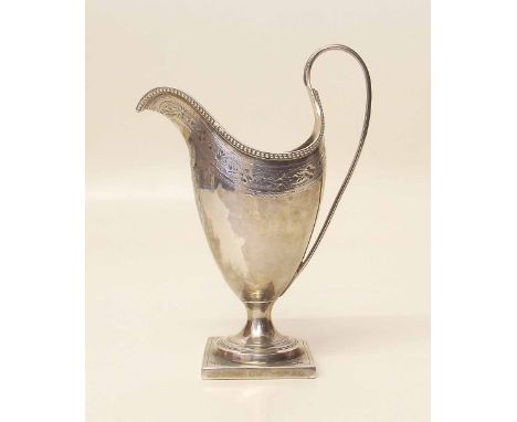 George III silver helmet shaped cream jug with bright cut decoration made by Peter & Ann Bateman, London 1813. Condition repo