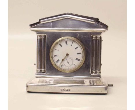 Silver mounted corinthian column mantel clock Condition report: see terms and conditions.