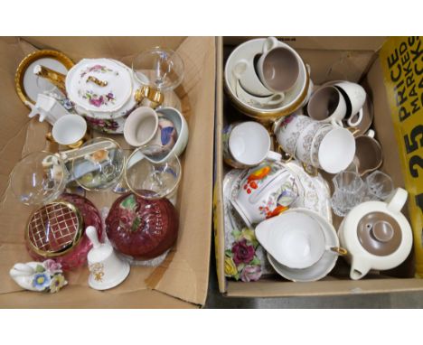 A Poole coffee service, four Babycham glasses, a face pot, a teapot, teaware, a gilt Wedgwood vase, Hornsea, etc. **PLEASE NO