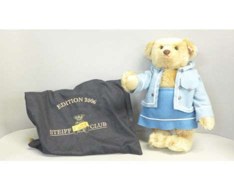 A Steiff limited edition 'Bagi' lady Teddy bear, plus bag/certificate, 33cm, gold plated button in ear 