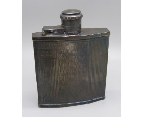 A silver spirit flask, Birmingham 1926, 94g, 9cm, with initials 