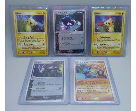 Five vintage holo Pokemon cards, (2/5 1st edition) 