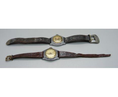 Two vintage Timex wristwatches, Hopalong Cassidy with original belt buckle strap and Cinderella, 