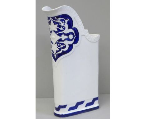 A Royal Worcester blue and white pitcher, late 19th Century Aesthetic Movement, a/f, chipped to rim and base, 22.5cm 