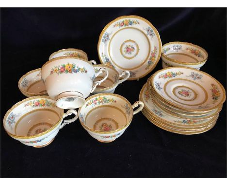 Royal Paragon part tea service, to include six cups, four saucers, sugar bowl, four side plates.