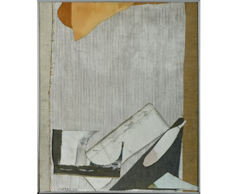 PEDRO CHORÃO - NASC. 1945, Untitled, mixed media with collages on canvas, signed and dated 1980, Dim. - 55 x 46 cm