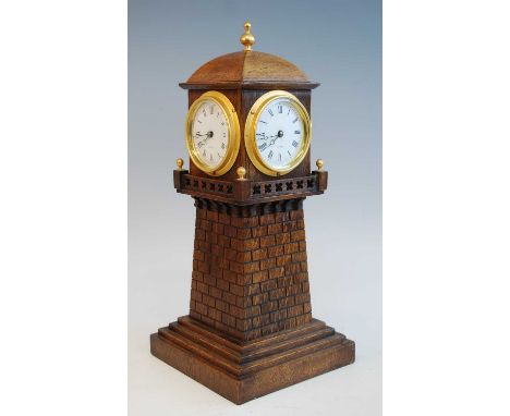 Henry Marc of Paris - a late 19th century oak four dial lighthouse clock, the four white enamel Roman dials each signed and w