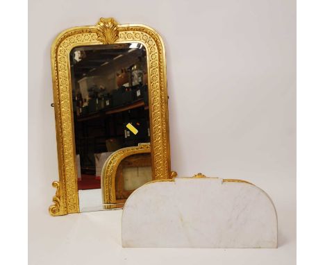 A late 19th century French giltwood console table, the recently manufactured floral decorated giltwood bevelled mirror over t