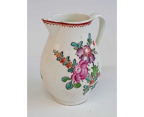 A circa 1780 Lowestoft porcelain sparrowbeak jug, enamel decorated with floral sprays, h.9cm A minute chip to the spout.Some 