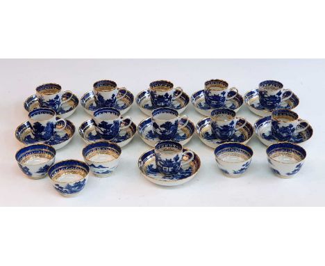 A late 18th century Chinese export blue and white porcelain matched tea and coffee service, underglaze decorated with Chinese