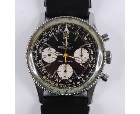 A gent's Breitling stainless steel Navitimer automatic chronograph wristwatch, circa 1970, ref No.806, the signed black dial 