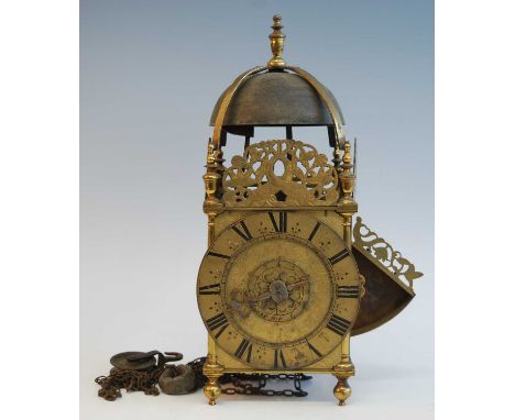 A late 17th century English brass verge winged lantern clock, signed John Maers Richmond to the brass chapter ring, the two-t