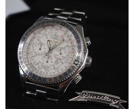 A gent's Breitling B2 steel cased automatic chronograph wristwatch, having a signed silvered dial with triple subsidiary dial