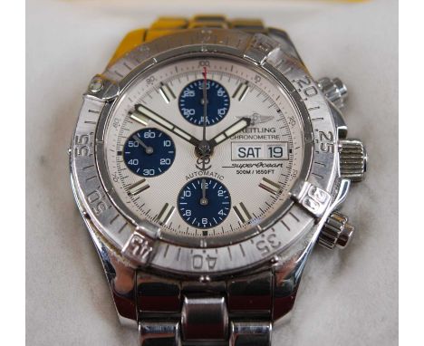 A gent's Breitling Super Ocean chronometre steel cased automatic bracelet wristwatch, ref: A13340, having a signed silvered d