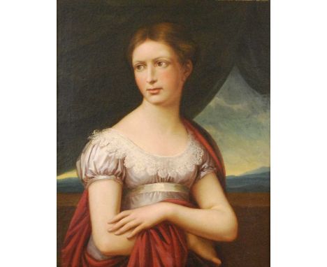 Mid-19th century English school - half-length portrait of Caroline Wilson, daughter of Sir Thomas Maryon Wilson 7th Bart, oil