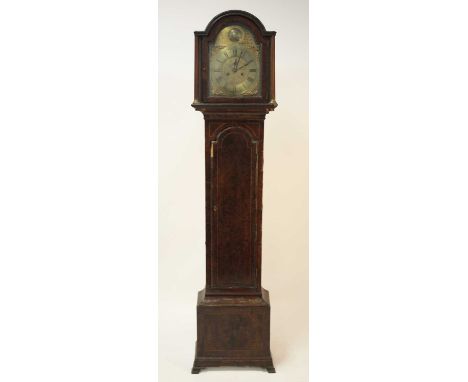 An 18th century walnut and burr walnut longcase clock, having associated unsigned arched brass dial and movement, w.12¼", wit