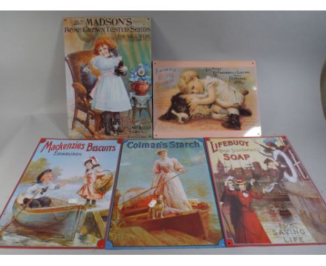 A Collection of Five Reproduction Enamel Effect Advertising Signs 