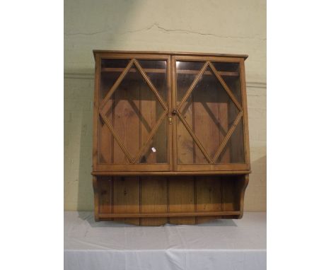 A French Pine Glazed Kitchen Wall Hanging Cabinet with Inner Shelf and Under Shelf 