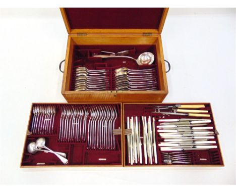 A CANTEEN OF VICTORIAN SILVER OLD ENGLISH PATTERN CUTLERY by Charles Boyton, London 1885, comprising six egg spoons; ten tea 