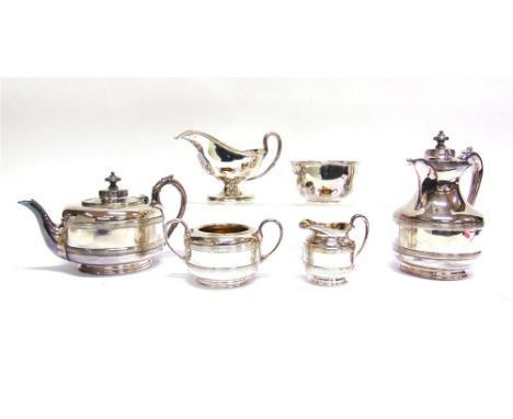 A PLATED FOUR PIECE TEA SERVICE a plated sauce boat; and a plated bowl