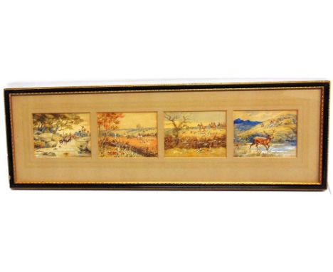 ATTRIBUTED TO GODFREY DOUGLAS GILES (1857-1941) Otter Hunting; Fox Hunting; Hare Coursing; Stag Hunting, watercolours, signed